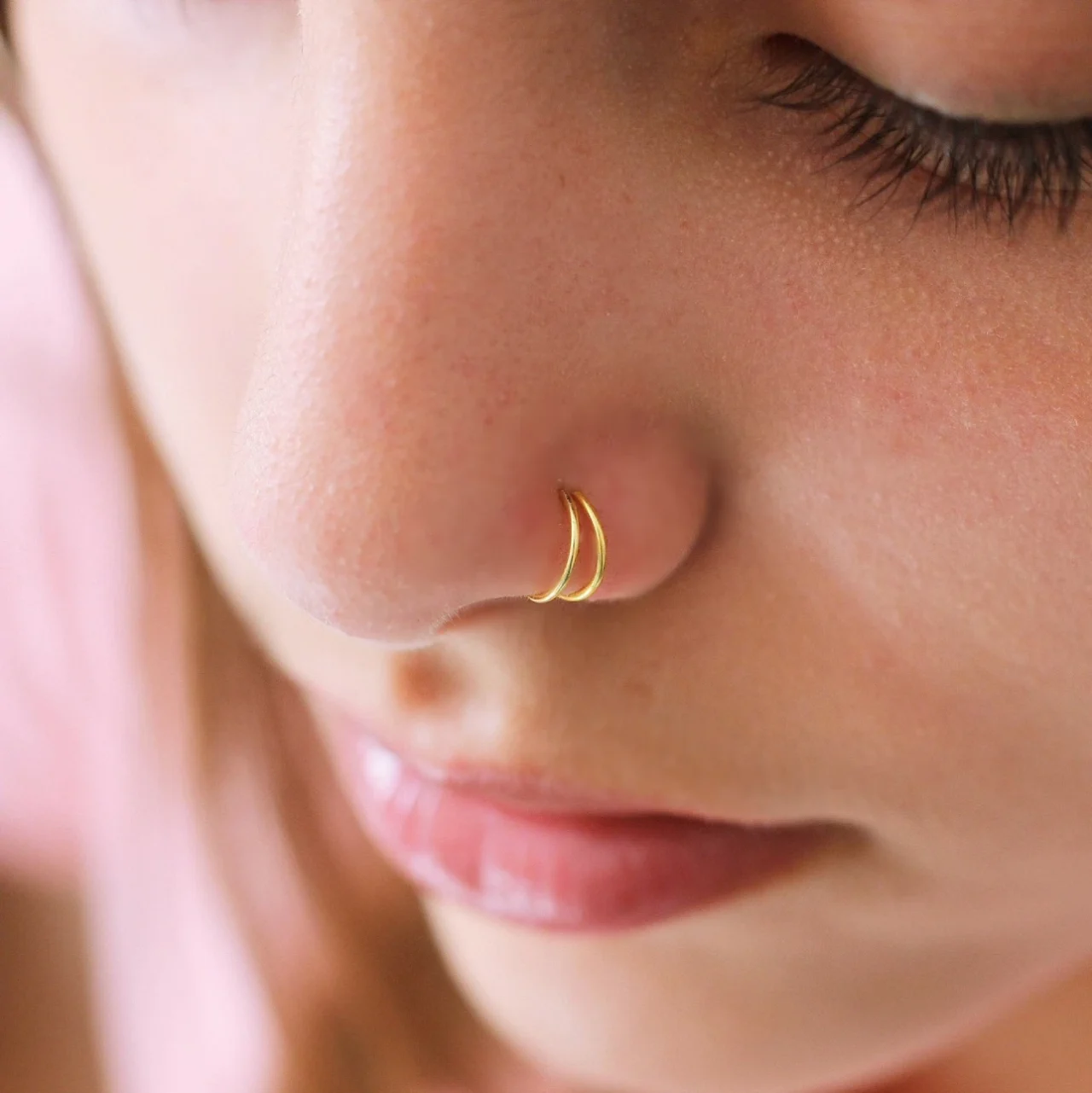 Double nose piercing hoop hot sale and stud different sides